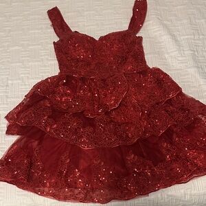 Red Lace Tiered Homecoming Dress